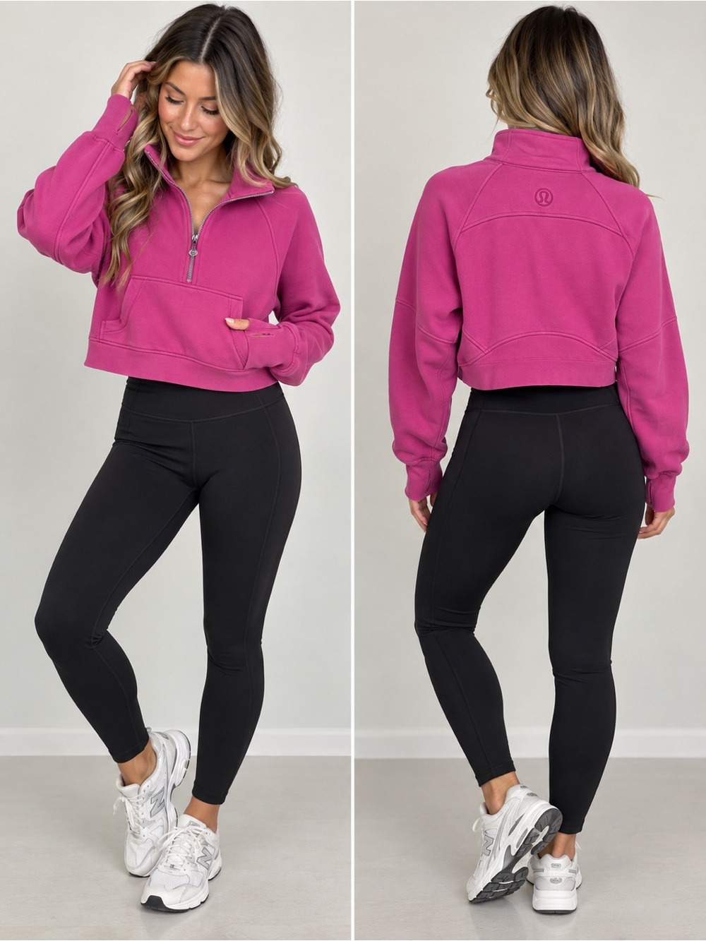Lululemon Athletica Pink Cropped Half Zip Pullover Sweatshirt Crop Sweater XS/S
